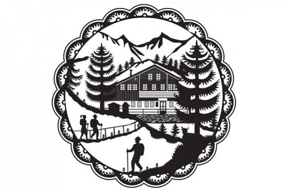 Swiss Chalet Alpine Hiker Decoupage example image 1