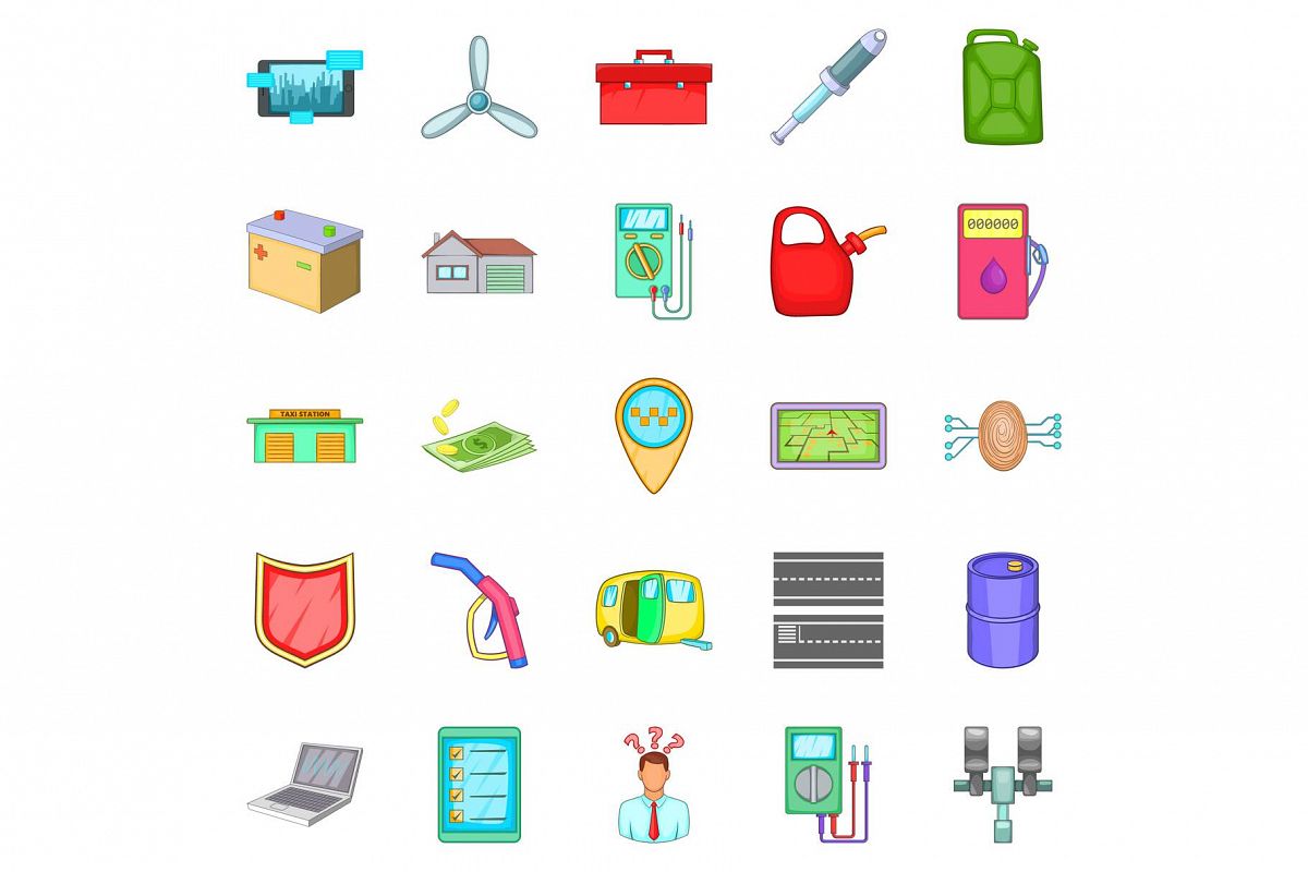 Car correction icons set, cartoon style example image 1
