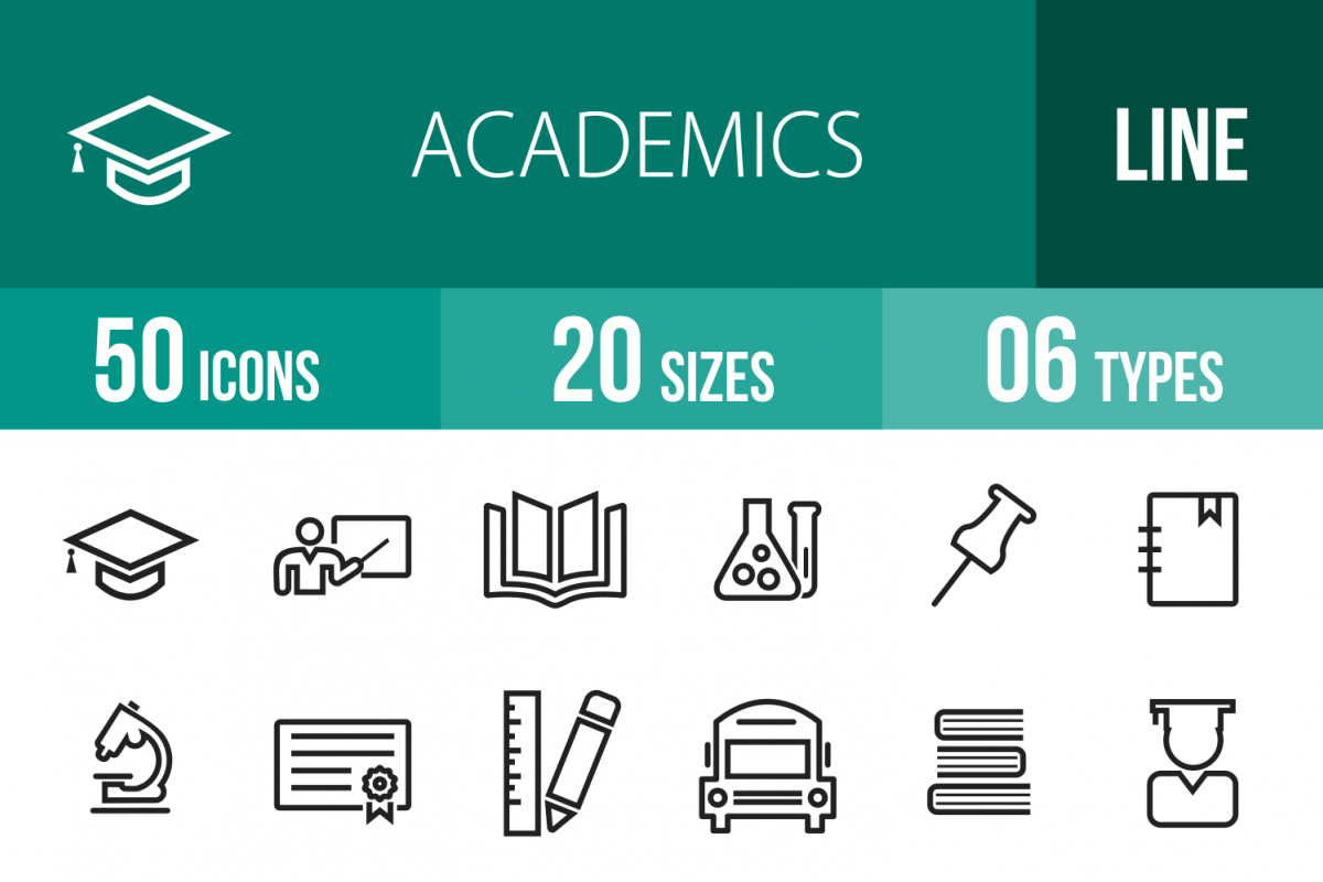 50 Academics Line Icons example image 1