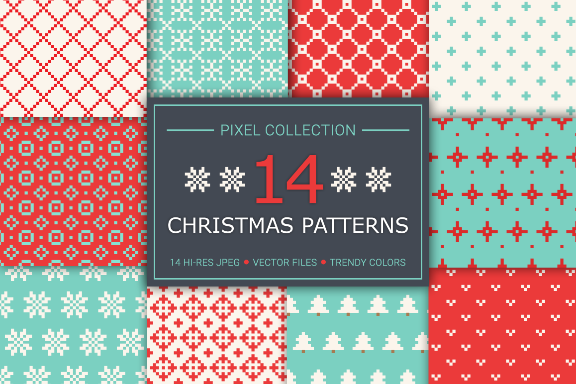14 Christmas Pixel Seamless Patterns example image 1