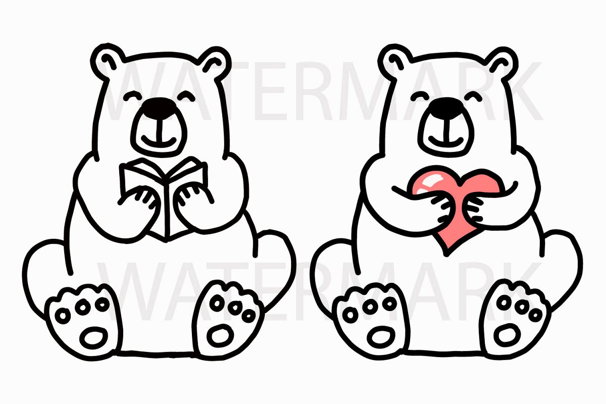 Bear Reading Book with Bear Holding a Heart - SVG/JPG/PNG example image 1