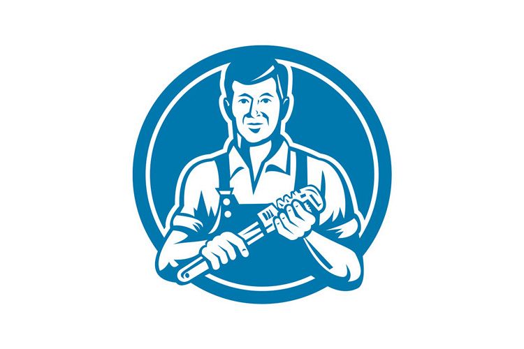 Plumber Holding Wrench Circle Retro example image 1
