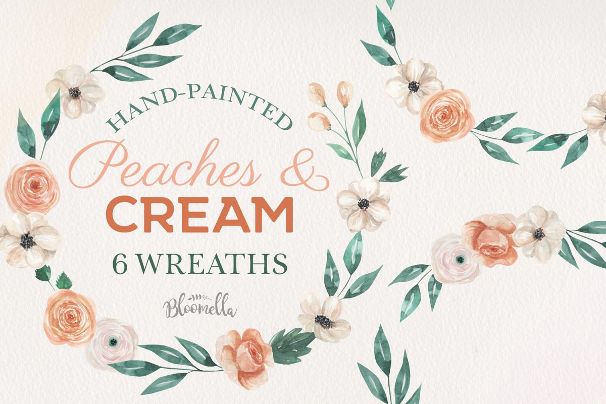 Peaches & Cream Floral 6 Wreath Watercolor Flower Garlands example image 1