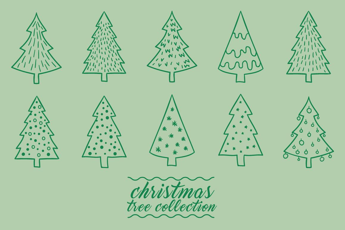 Christmas tree collection hand drawing vector example image 1