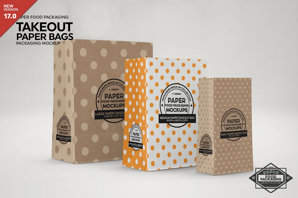 Download Paper Takeout Bags 3 Sizes Packaging Mockup