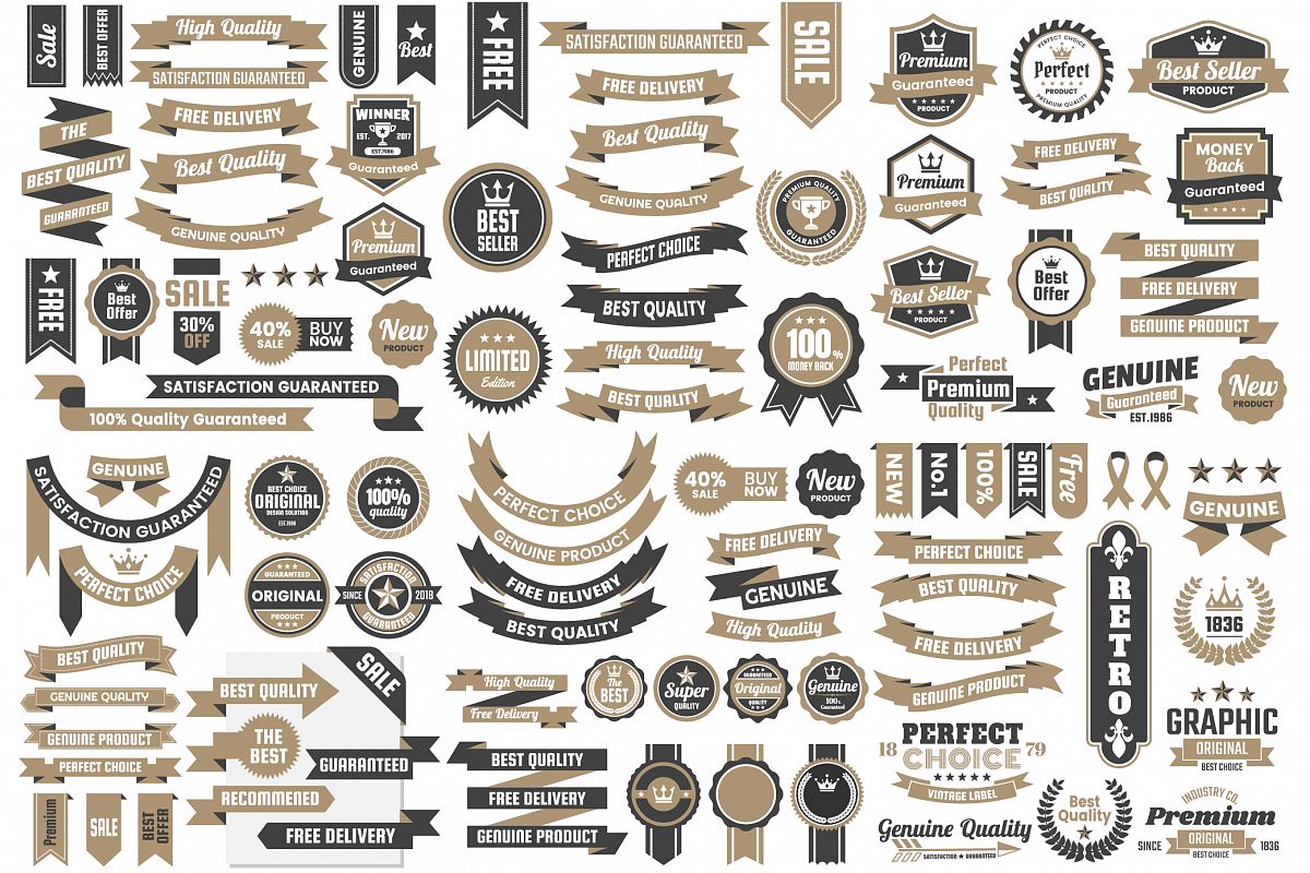 Vintage Badge & Objects Vector Set example image 1