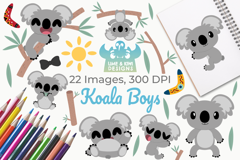 Koala Boys Clipart, Instant Download Vector Art example image 1