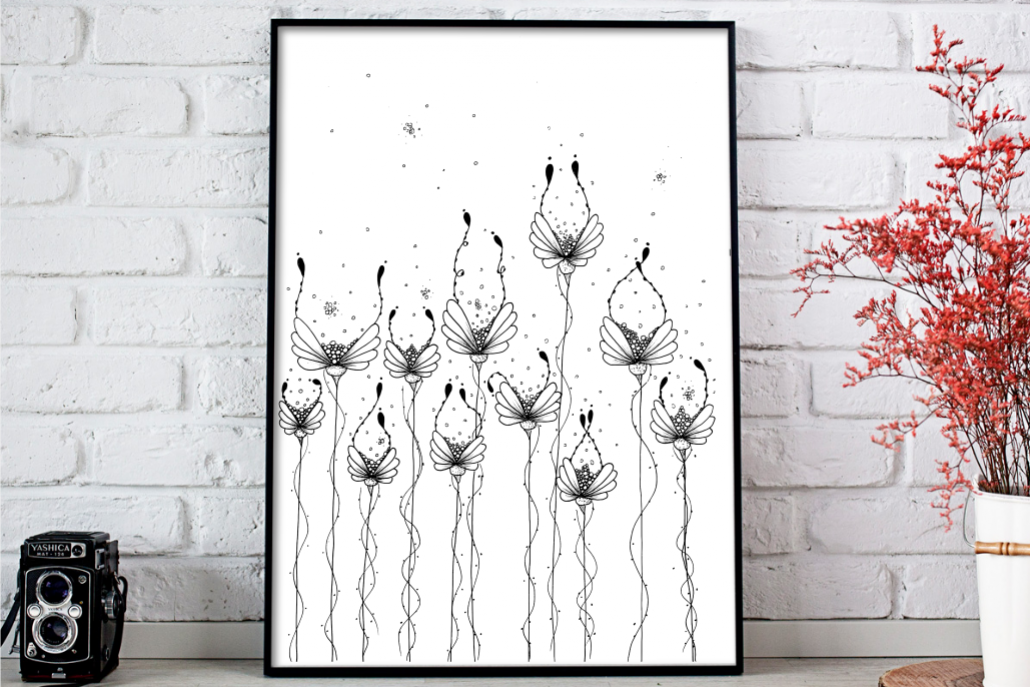 Dew Flower Doodle Art, A1, SVG example image 1