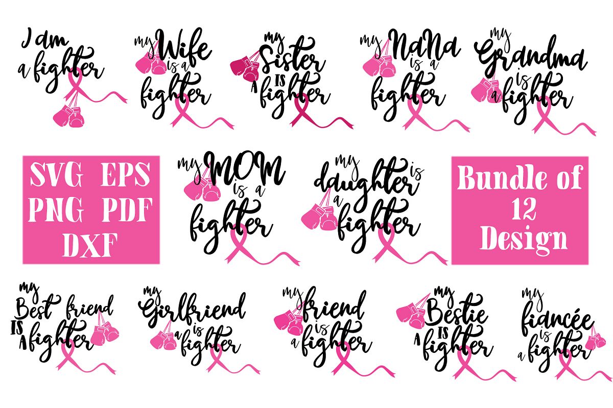 Breast cancer Fighter Bundle SVG - 12 Design for the family example image 1