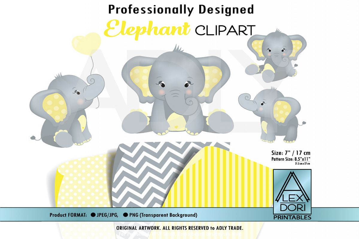 yellow Elephant with Polka Dot Ears, including 4 poses example image 1