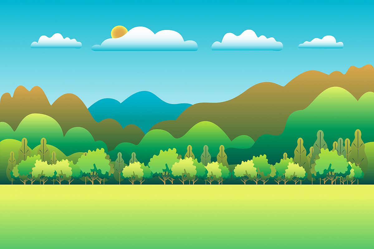 Hills and mountains landscape in flat style design example image 1