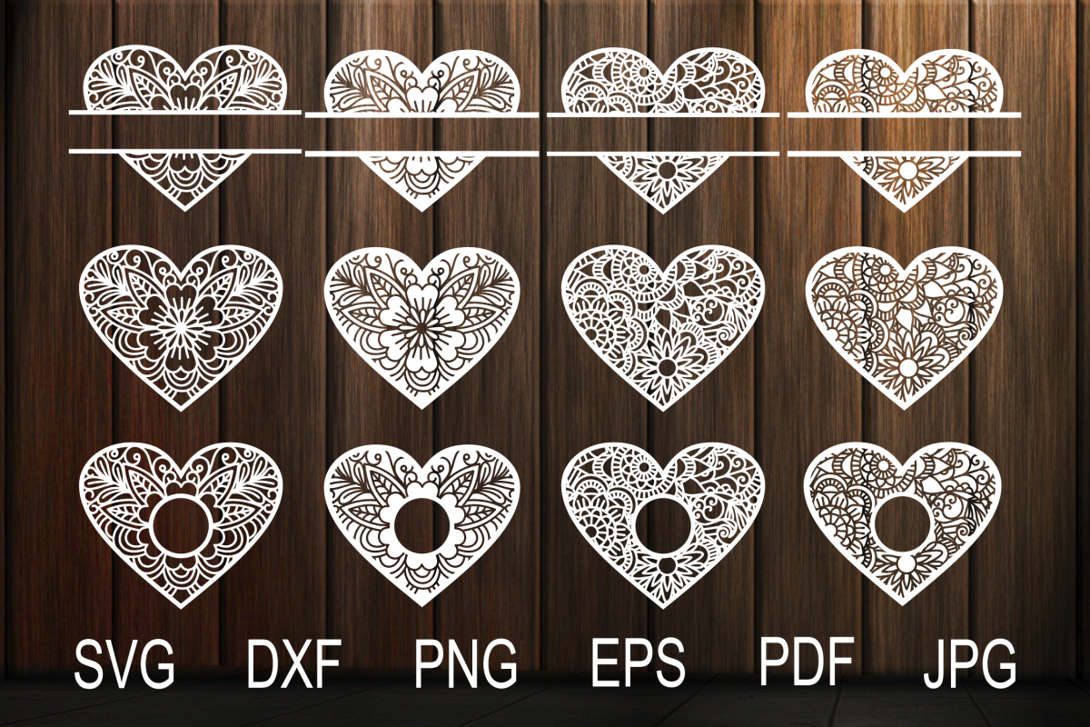 Download Heart SVG, Zentangle Heart SVG, Mandala Heart, Heart Frames