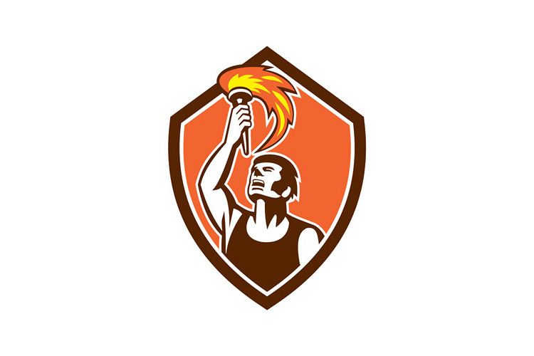 Athlete Player Raising Flaming Torch Shield Retro example image 1