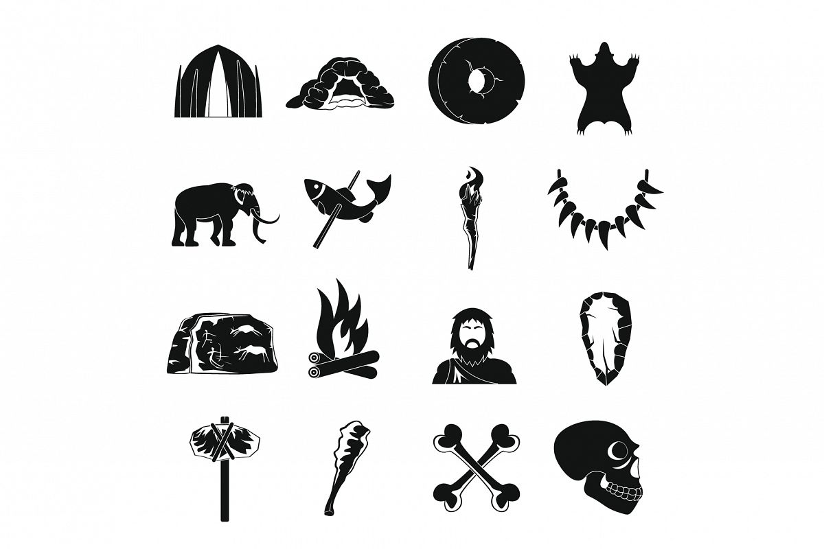 Caveman icons set, simple style example image 1