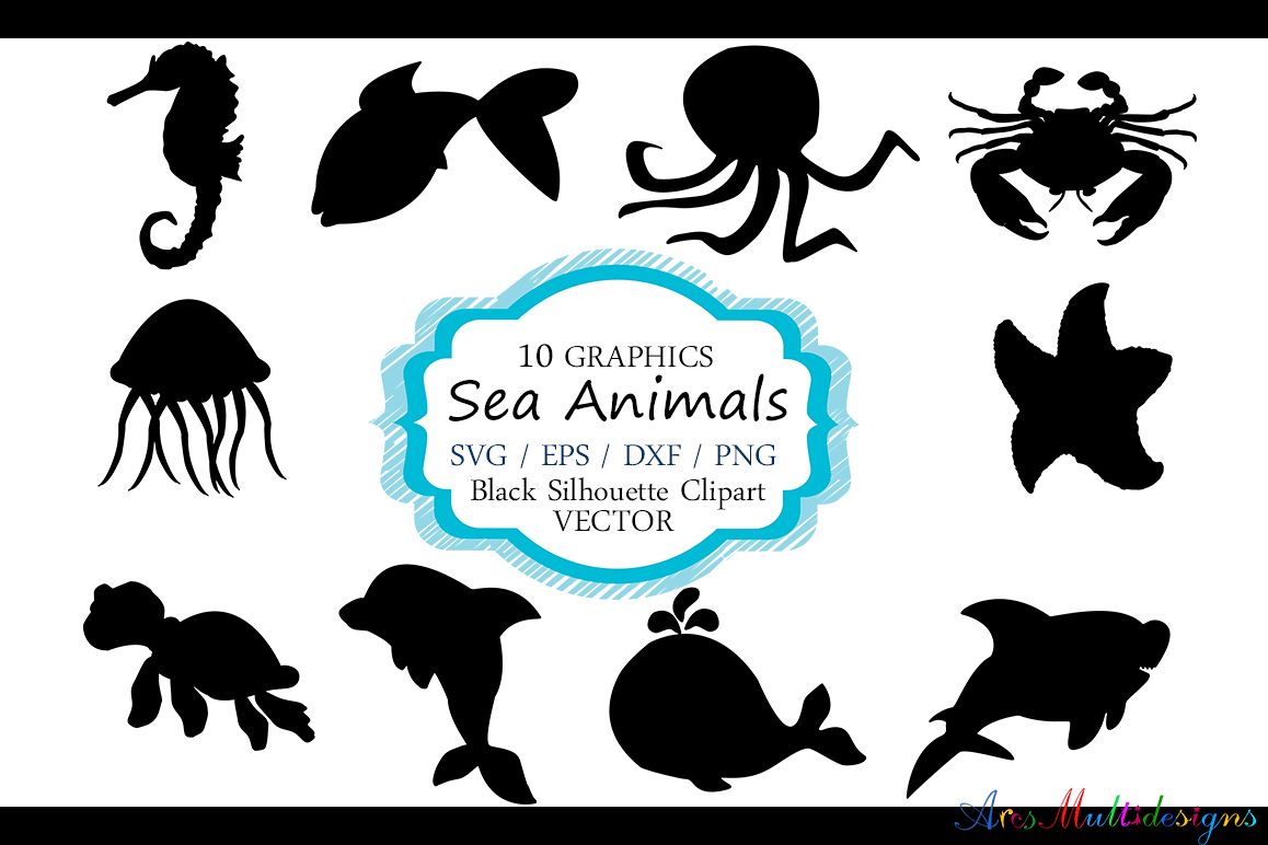 Download Sea animals silhouette / vector sea animal / sea animal SVG file / EPS vector / sea animals clipart