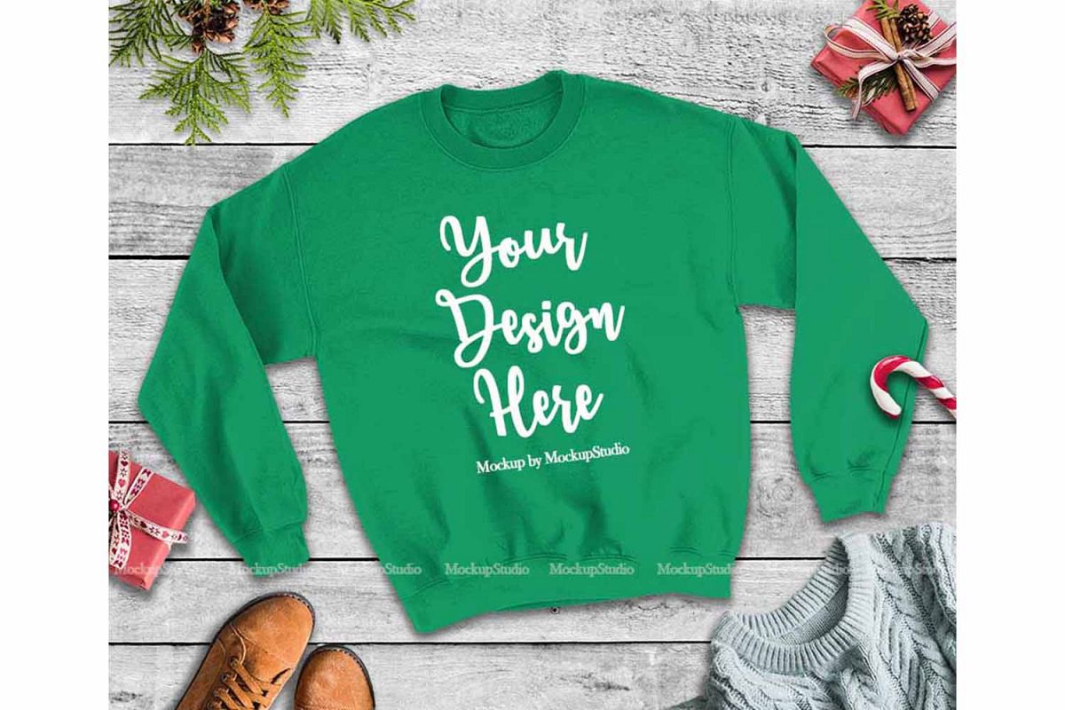 Christmas Winter Party Green Unisex Sweatshirt Mock Up example image 1