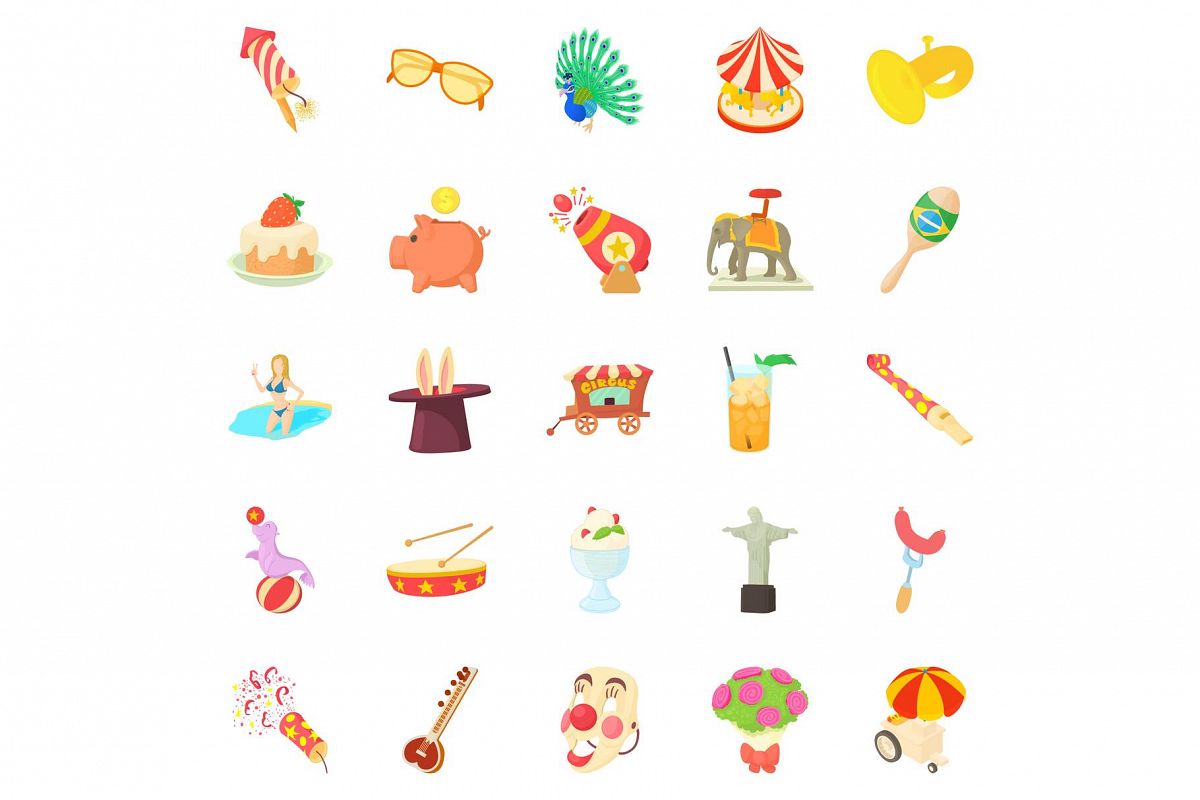 Festivities icons set, cartoon style example image 1