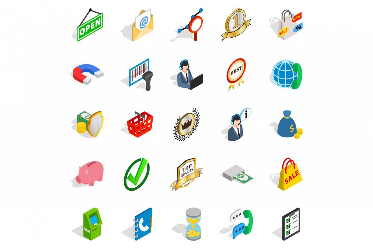 Business center icons set, isometric style example image 1