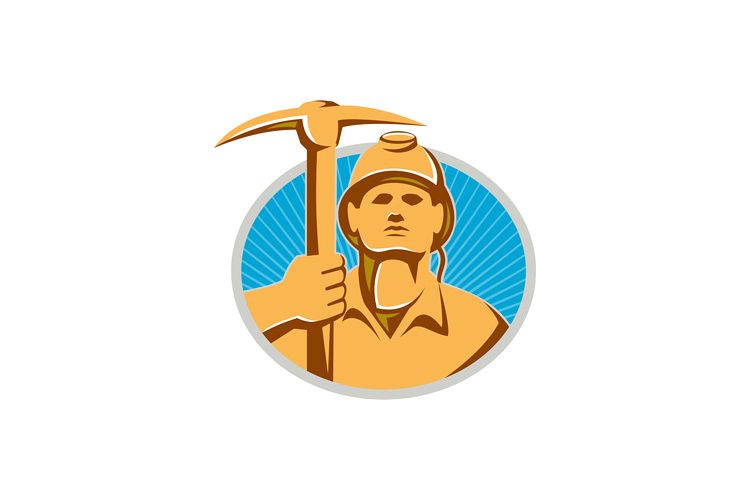 Coal Miner With Pick Ax Hardhat Front Retro example image 1