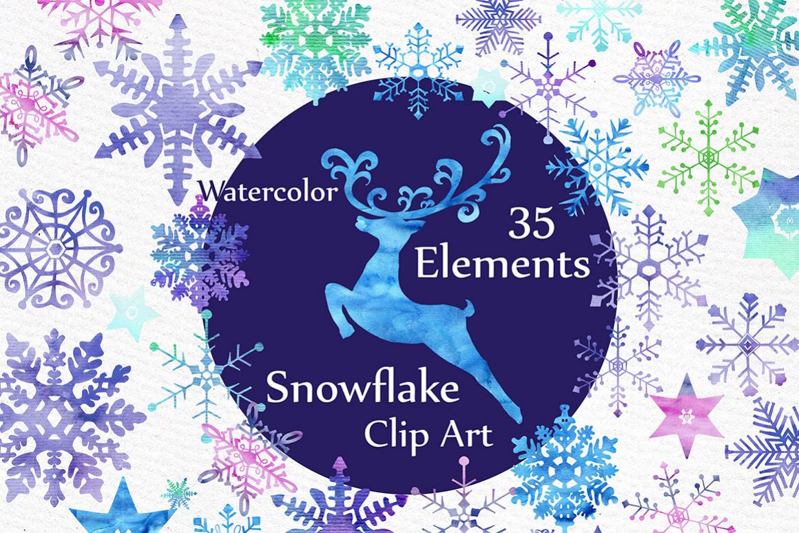 Watercolor snowflake clipart example image 1