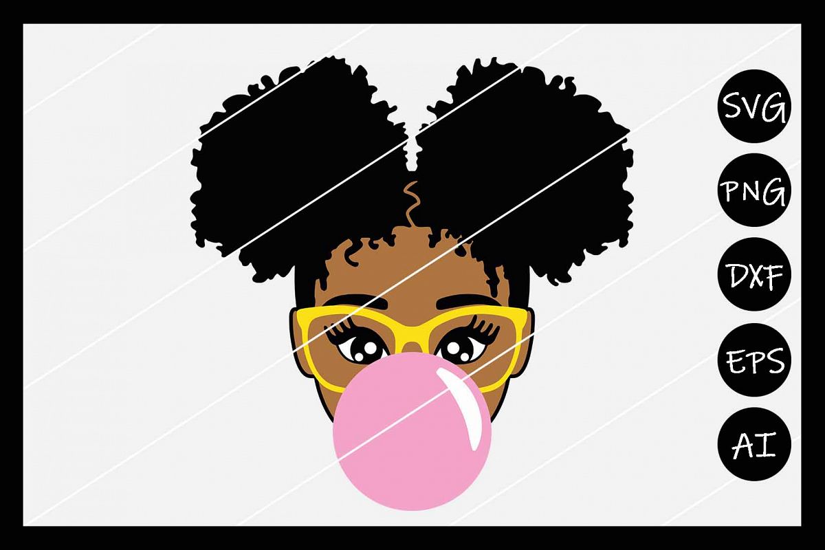 African American Afro Girl Puff SVG, Silhouette Cameo, Cut example image 1