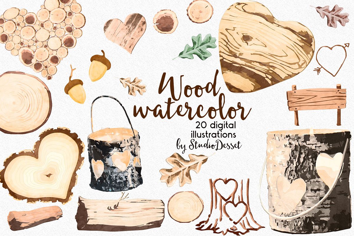 Rustic Wood Watercolor Illustrations example image 1