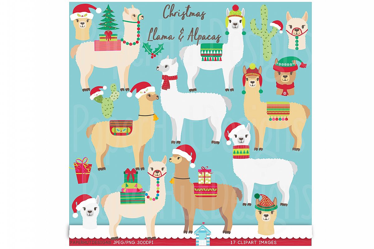 Christmas Llama and Alpaca Clipart example image 1