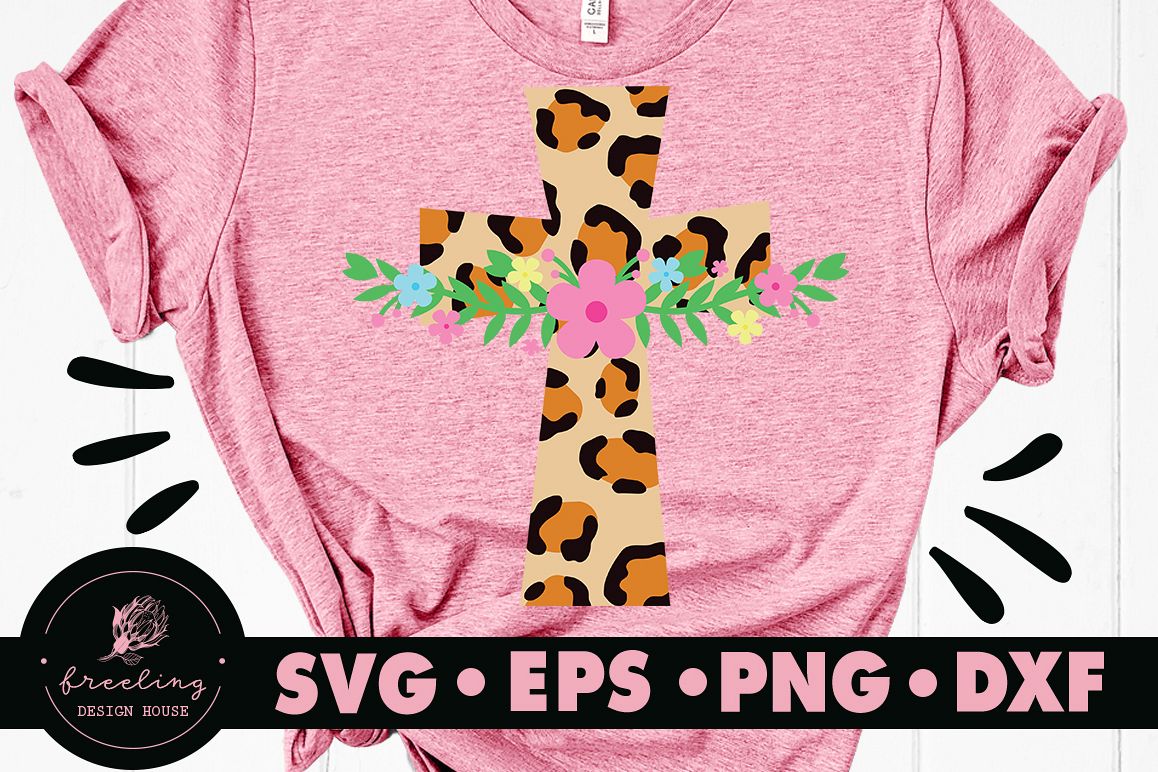 Leopard Print Cross With Flowers SVG DXF EPS PNG example image 1