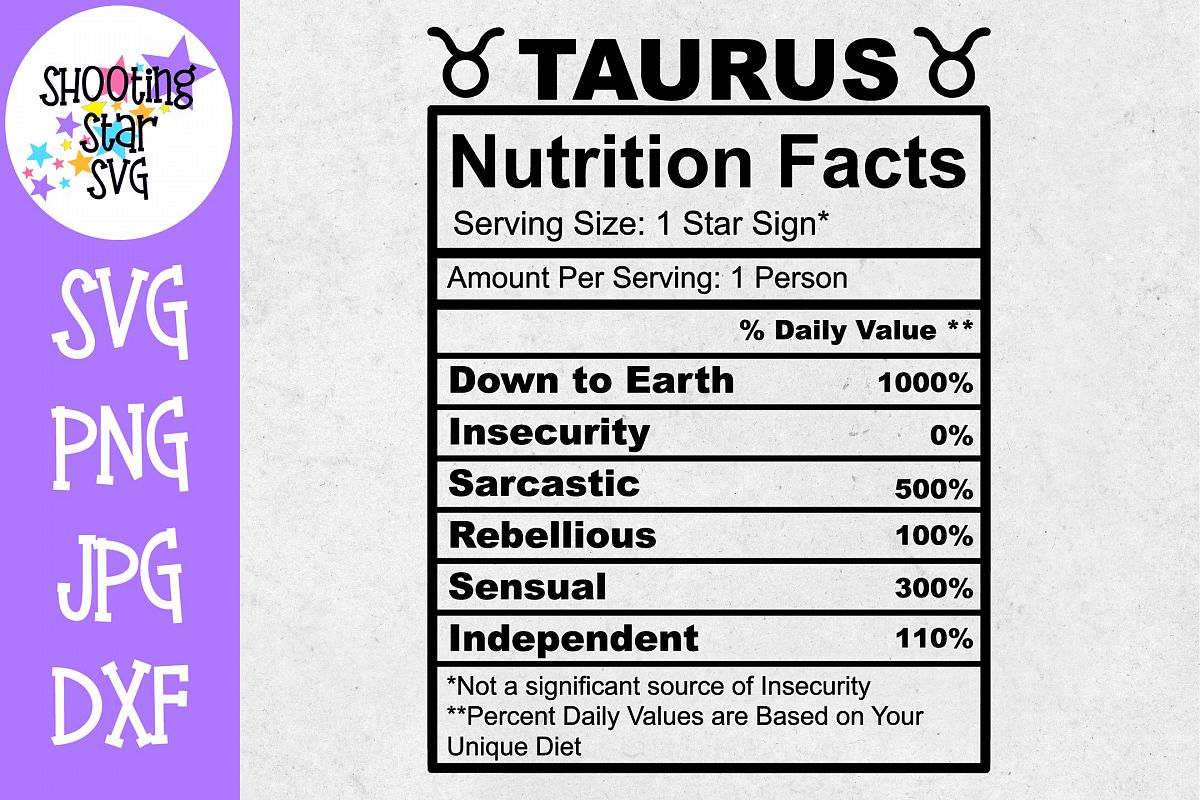 Taurus Zodiac Sign Nutrition Facts SVG - Taurus SVG example image 1