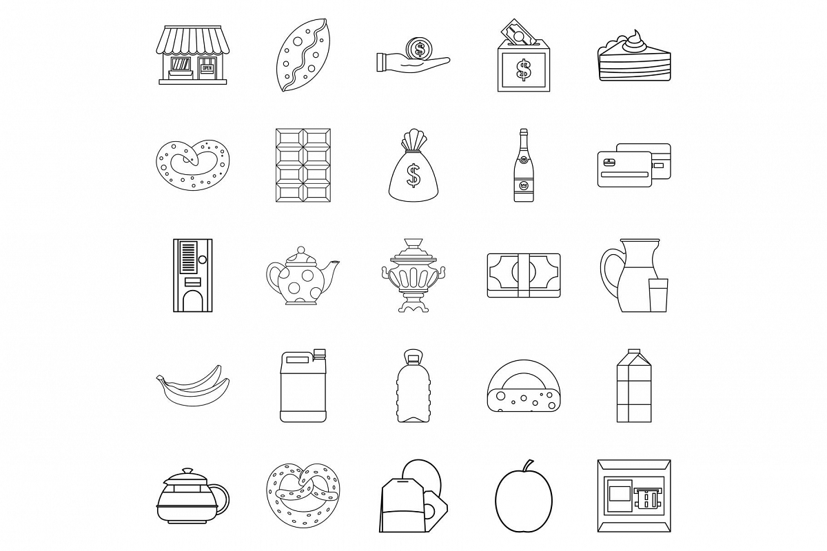 Street cafe icons set, outline style example image 1