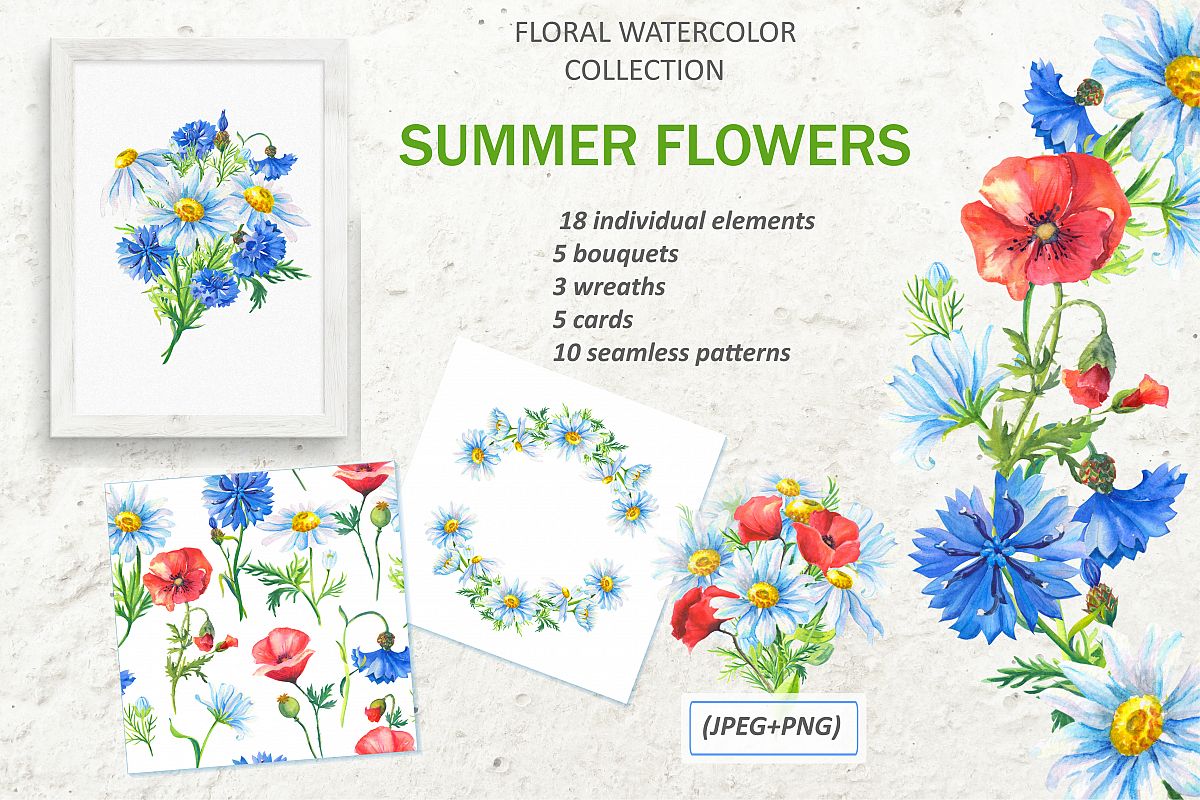 SUMMER FLOWERS.WATERCOLOR. example image 1