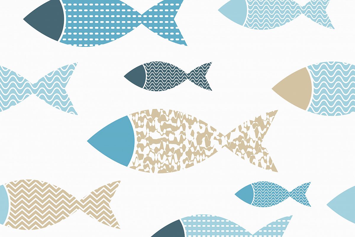 Seamless vector background with decorative fish in the sea. Vector illustration. Flat design. example image 1