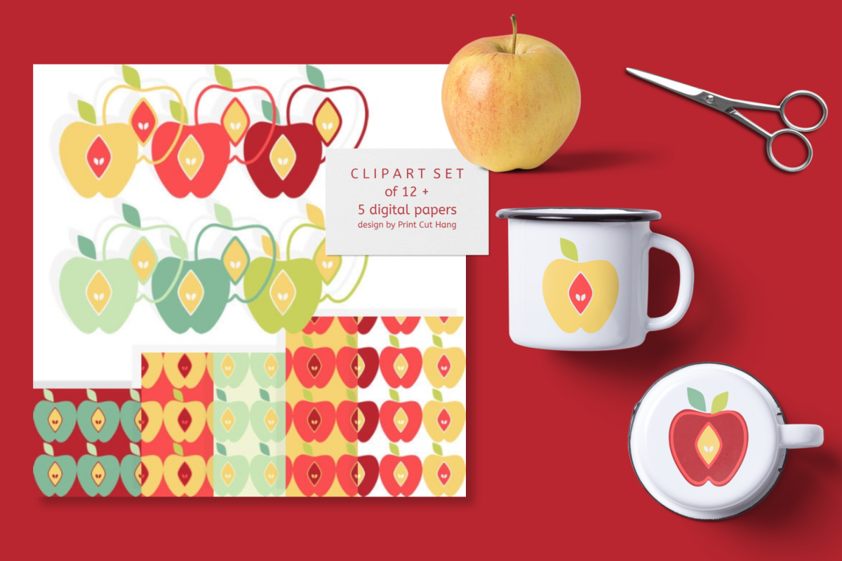 Apples Clipart Set with Matching Digital Collage Sheets PNG example image 1