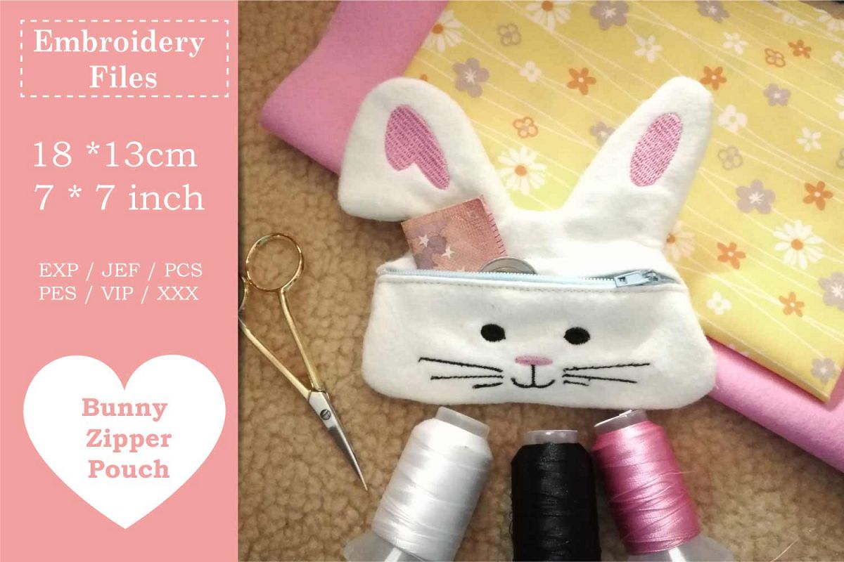 Zippered Easter Bunny Pouch - ITH Embroidery File example image 1