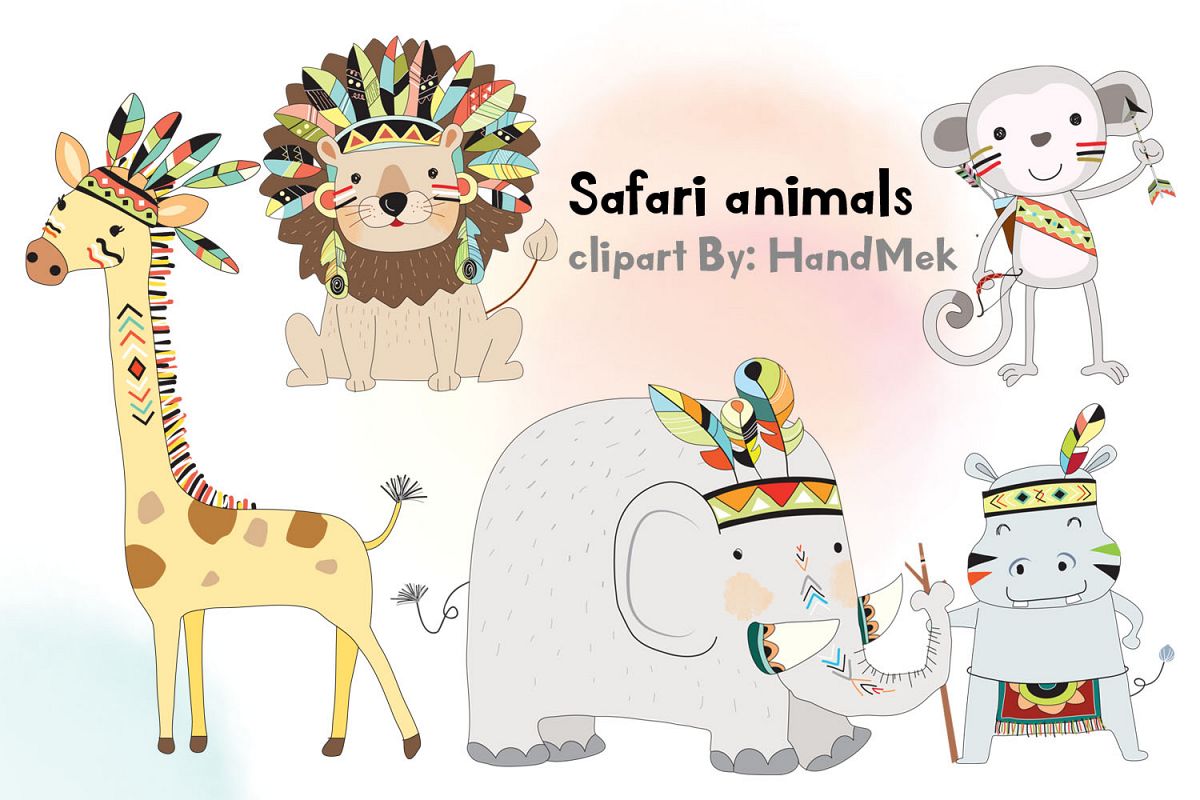 Safari animals clipart. (77805) | Illustrations | Design ...