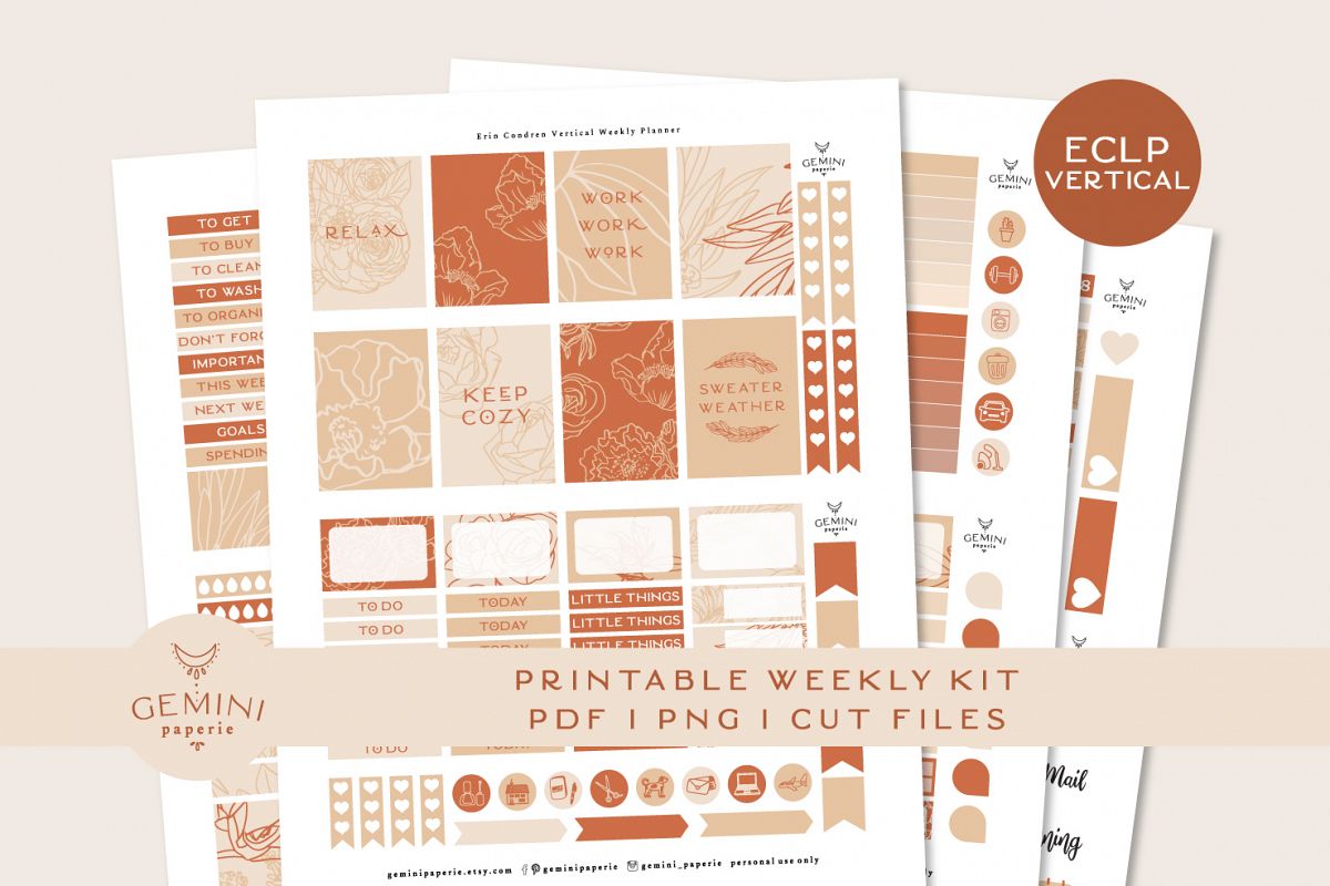 Printable Planner Stickers Weekly Kit for Erin Condren 2020 example image 1