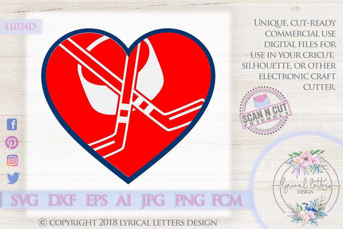 Hockey Heart with Hockey Sticks and Puck SVG DXF LL024D example image 1