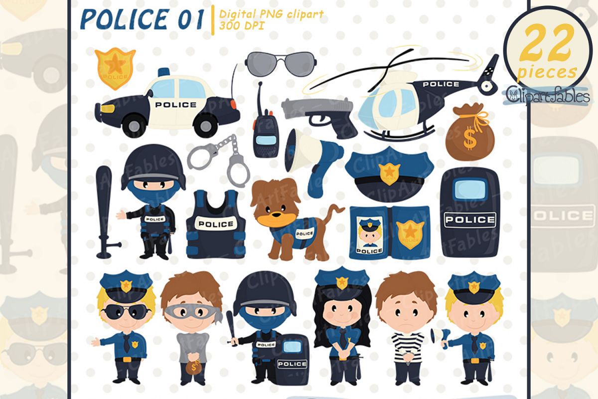 POLICE clipart, Cute policeman and bandit - INSTANT download example image 1