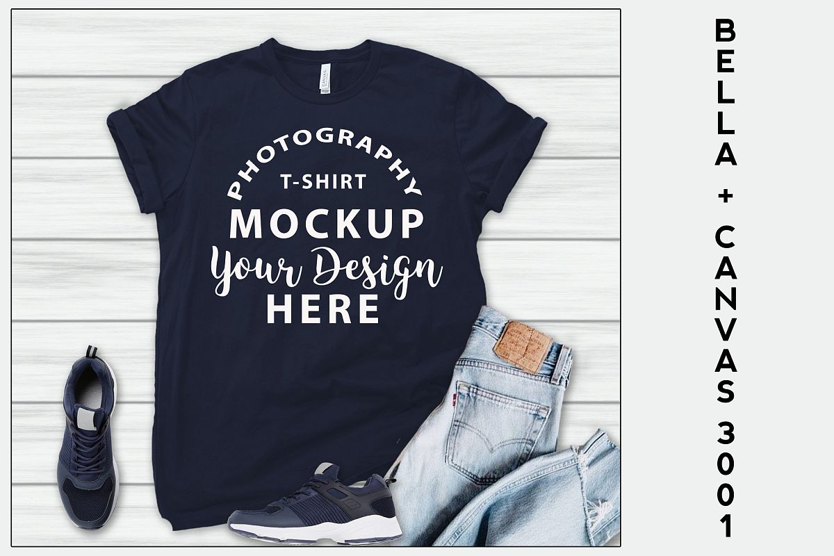 Bella Canvas 3001 T-shirt mock-up, color NAVY example image 1