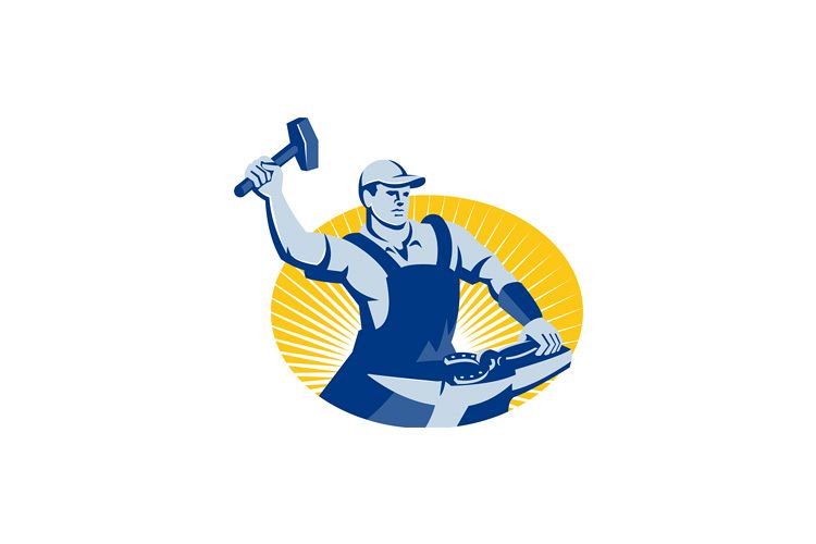 Blacksmith Farrier With Hammer Horseshoe Retro example image 1
