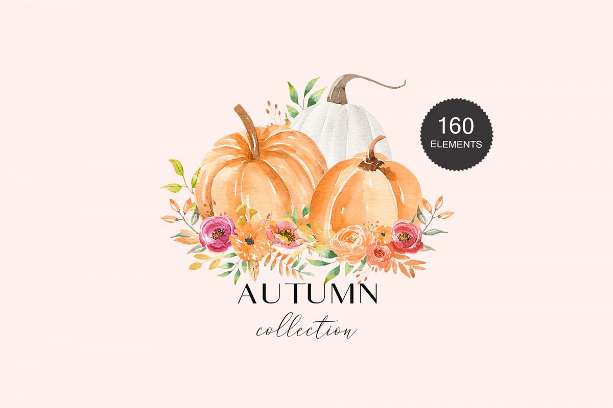 Autumn Watercolor Collection Pumpkins Arrangements example image 1