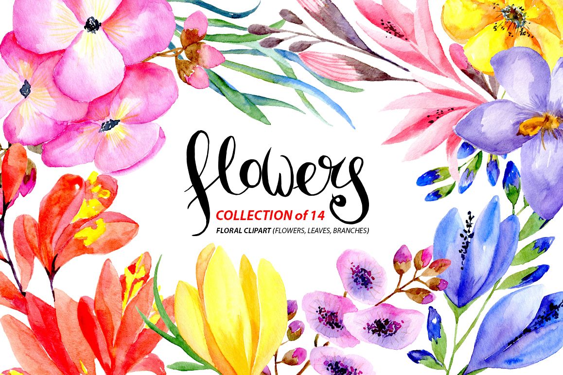 Watercolor flowers and branches example image 1