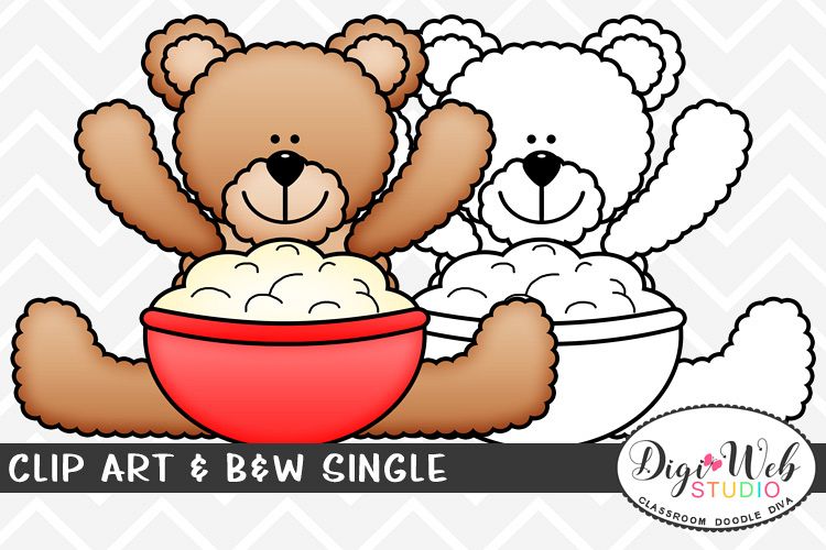 Clip Art & B&W Single - Thanksgiving Bear w/ Mashed Potatoes example image 1