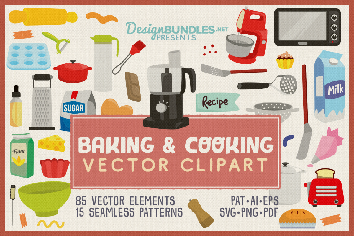 85 Baking and Cooking Vector Clipart & Seamless Patterns example image 1