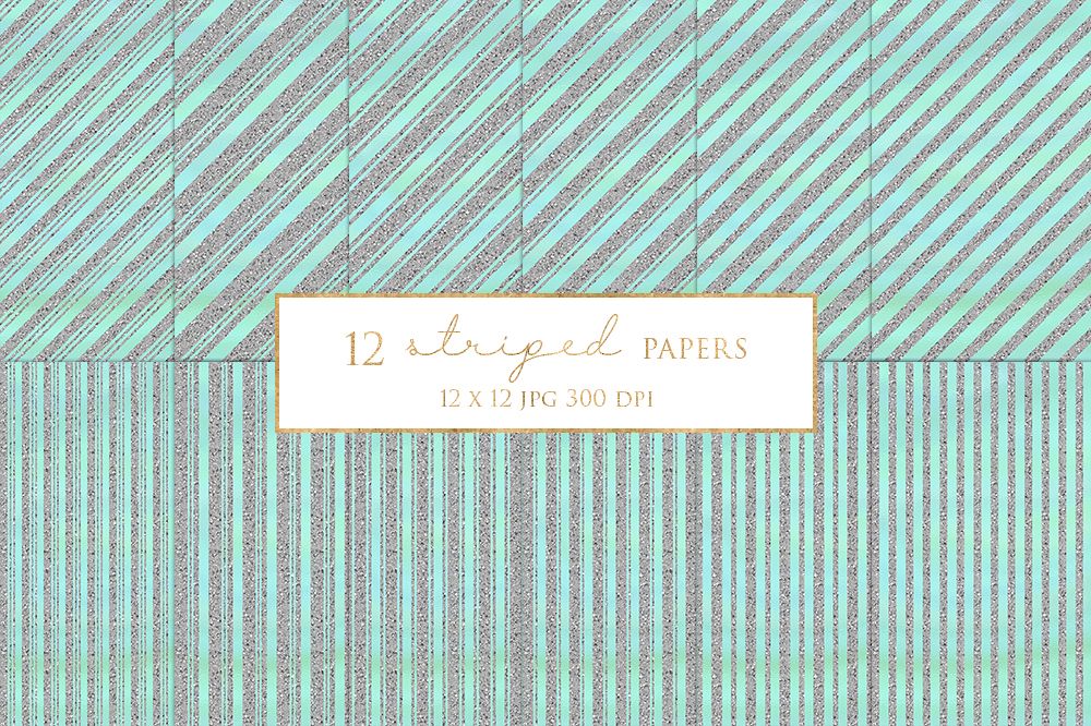 12 Silver Striped Digital Paper Pack example image 1