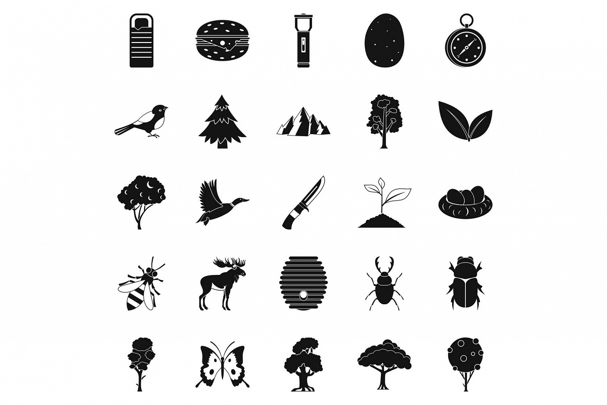 Wild nature icons set, simple style example image 1