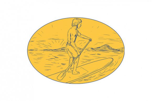 Dude Stand Up Paddle Board Oval Drawing example image 1