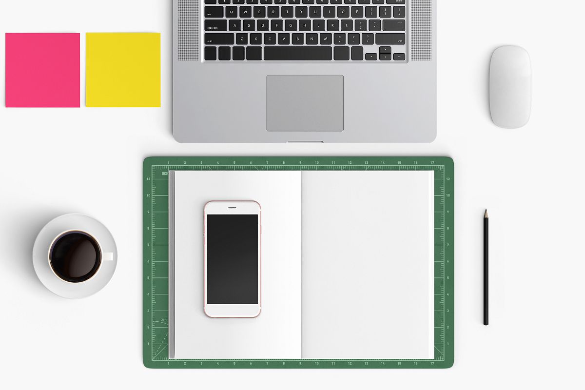 Modern workplace. Top view. Flat lay style. 19 example image 1