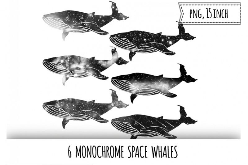 Monochrome space whales clipart. Galaxy whale example image 1