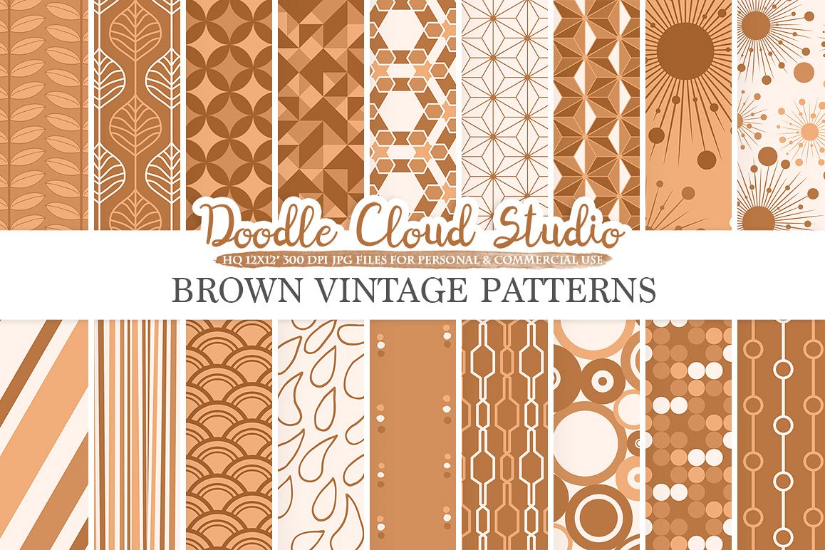 Brown Retro digital paper, Geometric Vintage patterns, Brown digital backgrounds, Instant Download, for Personal & Commercial Use example image 1